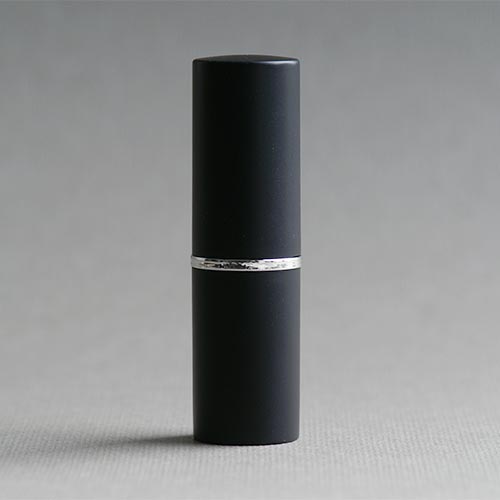 Lippenstifthülse, schwarz-matt mit silbernem Ring, 12,1 mm