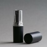 Lippenstifthülse, schwarz-matt mit silbernem Ring, 12,1 mm