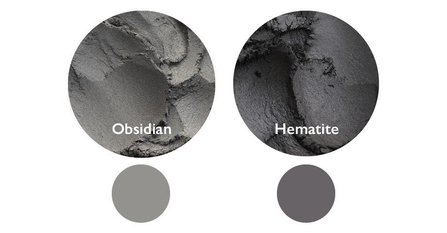 Vergleich: Obsidian (links) und Hematite (rechts)